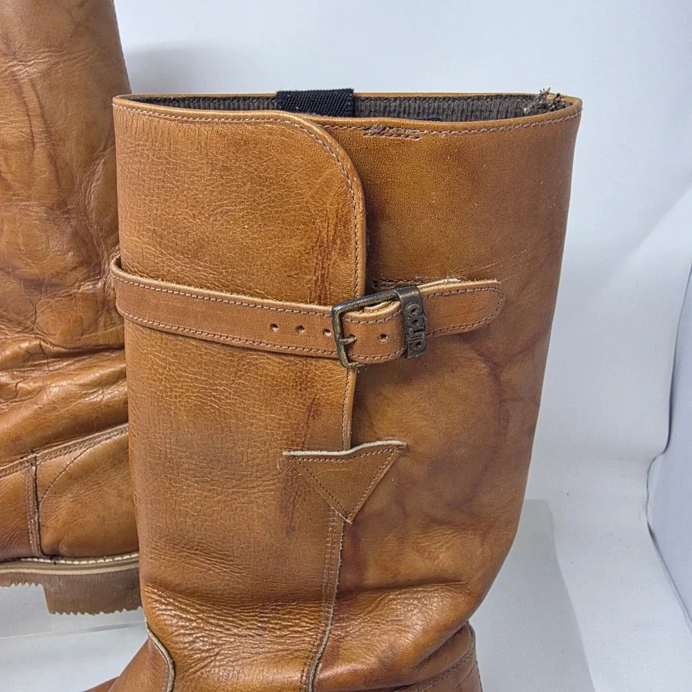 Dingo Leather Engineer Boots Mens 7.5 D Tan Brown Vibram Sole Vintage USA Good
